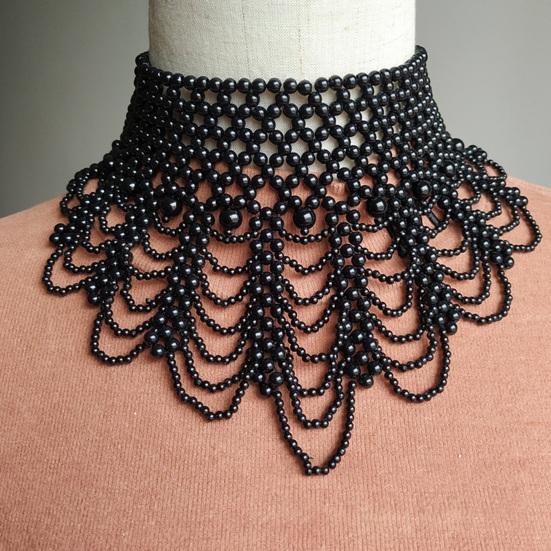Imitation Pearl Fake Collar Necklace Hollow Design Multi Layer Detachable Collar Solid Color Dress Accessory