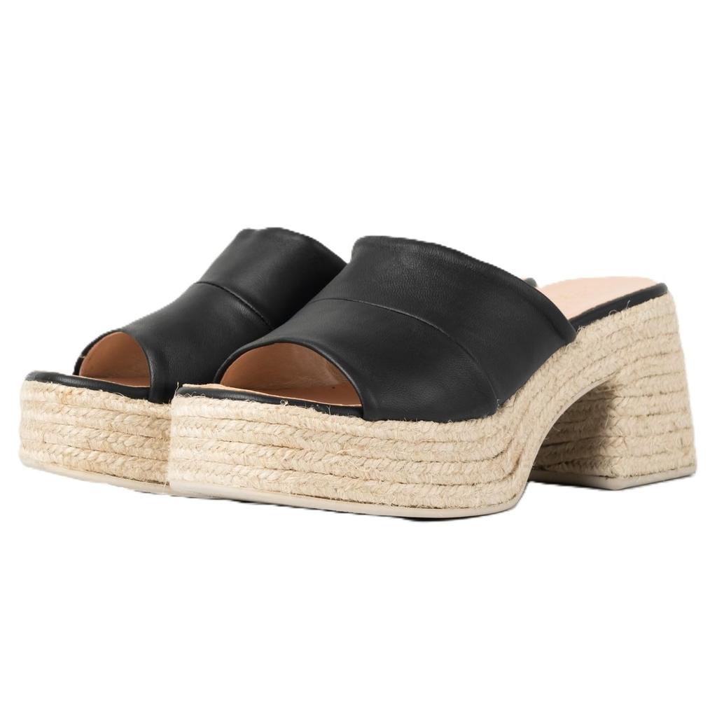 Gaimo Heel Sandals Plain Jute Platform Sandals Black Cm 2E Women's 23.5