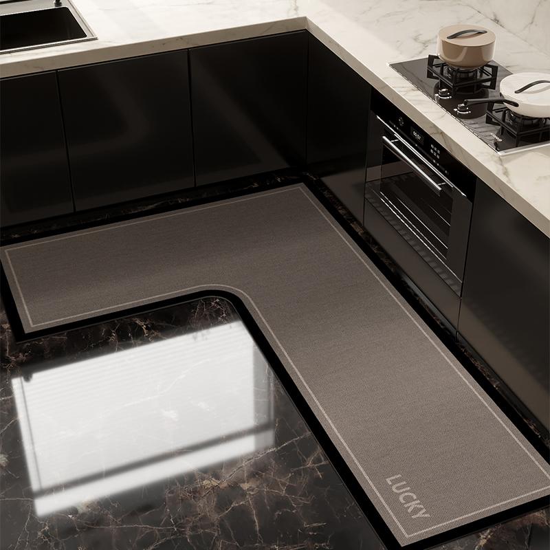 Pvc Kitchen Floor Mat Waterproof Non-Slip Vinyl Carpet L-Shaped Cat Pattern Plants Flowers Mats Home Decoration Rug Alfombra