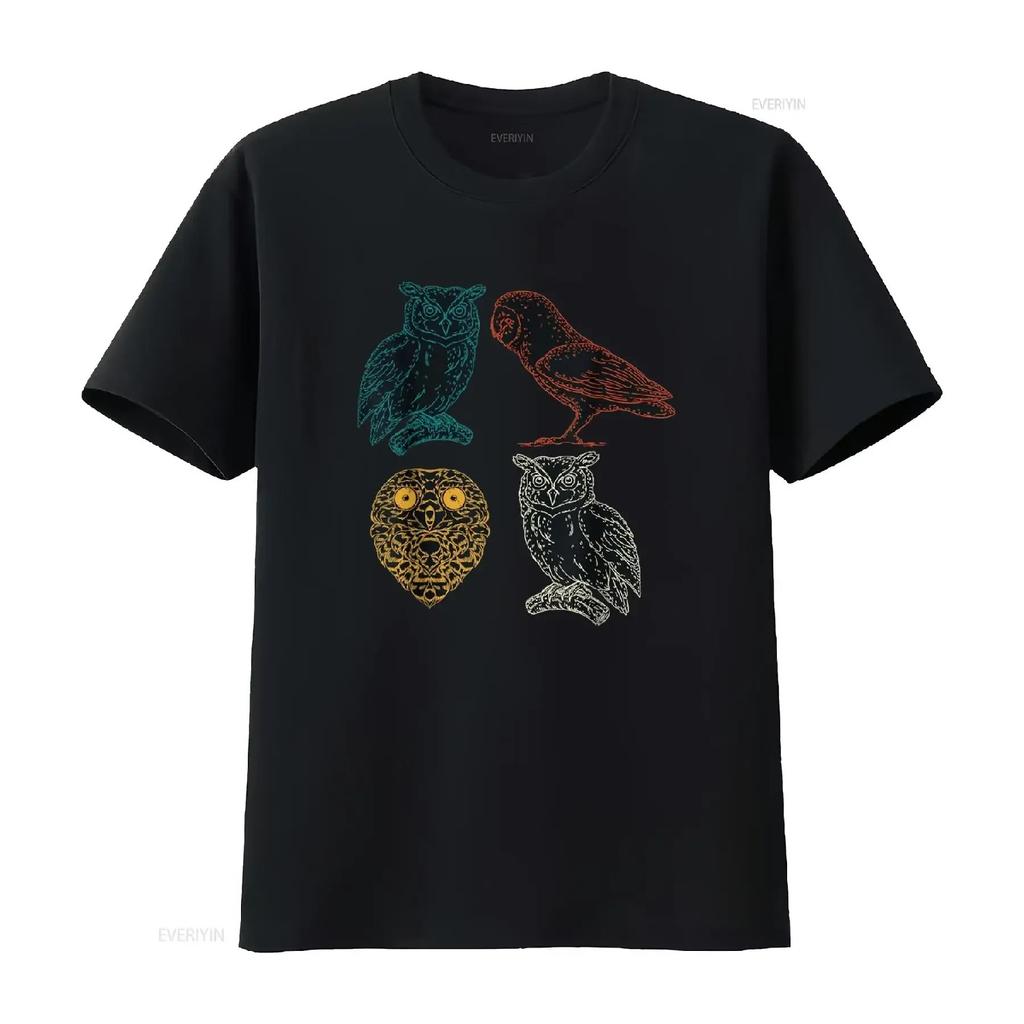 Retro Owl T Shirt Vintage Washed Comfortable Slightly Soft Fashion Top For Everyday Wear Versatile Graphic Casual Breathable