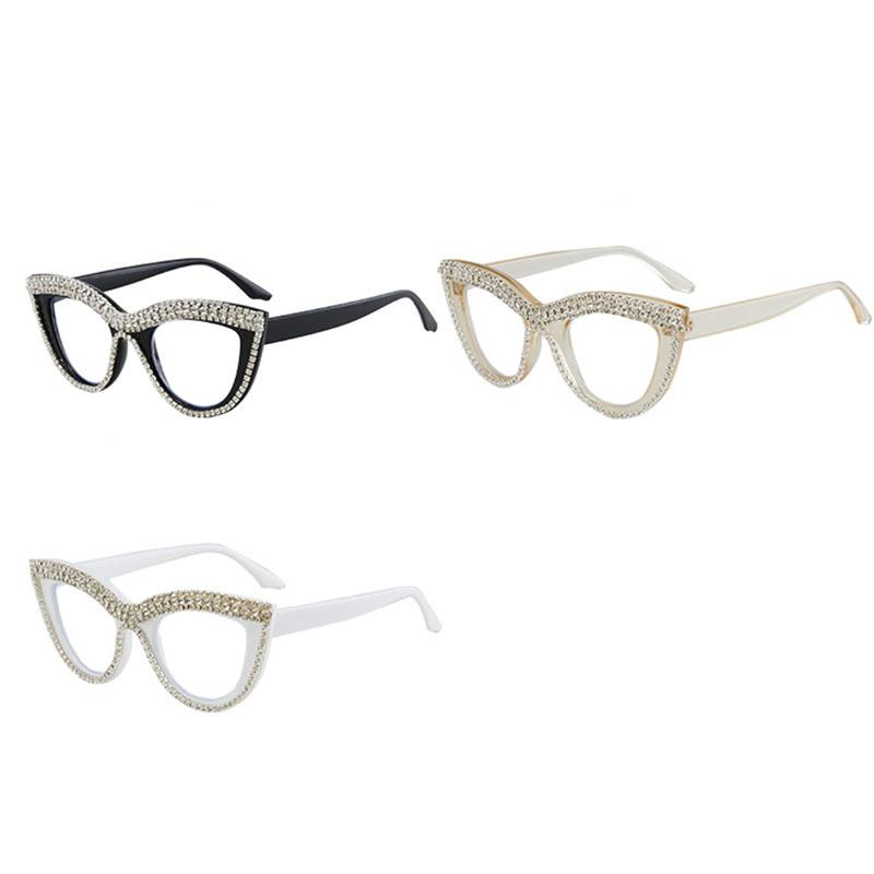 Men Anti Blue Light Far Sight Eyeglasses Cat Eye Diamond Studded Reading Glasses Women Presbyopia Glasses