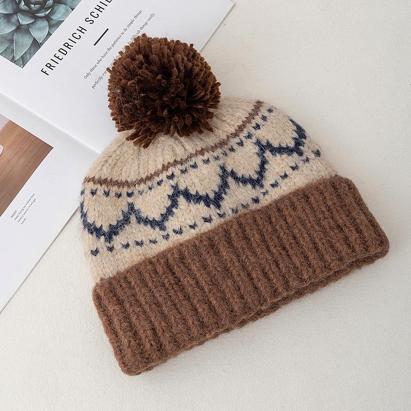 

Женская зимняя шапка с помпонами, вязаная, модная меховая шапка-бини для женщин, зимняя модная шапка 56cm-60cm кофейный