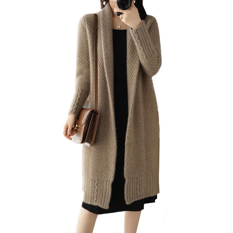 Fashion Cardigan Knitted Sweater Women Clothes Autumn Winter Long Sleeves Jacket Mid-Length Vintage Knitwear Female