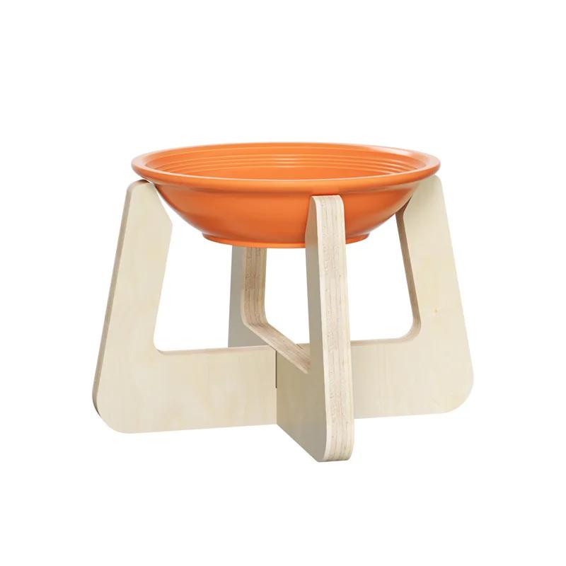 

Pet Ceramic Bowl Cat Bowl Wood Rack Ceramic Drinking Feeding Bowl Snack Canned Food Plate Protective Neck Cat Accessories помаранчевий