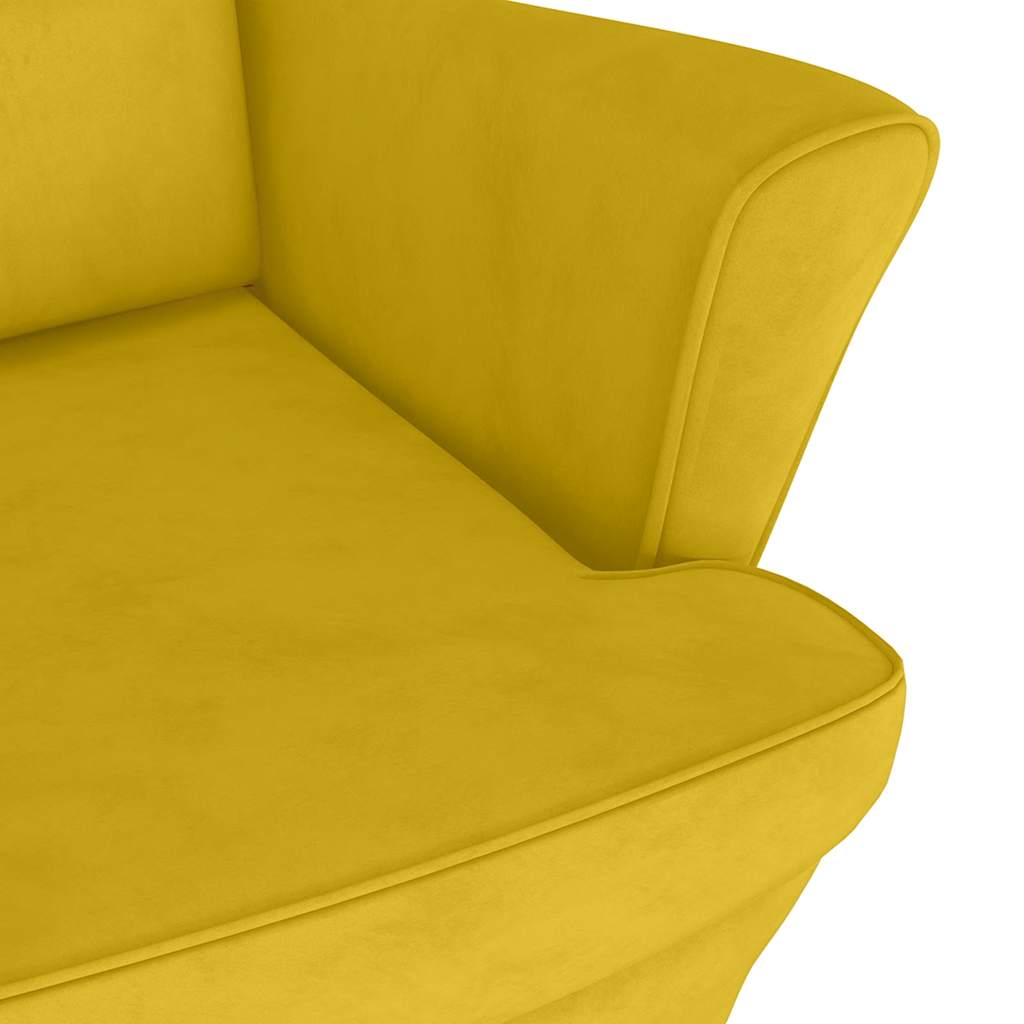 Mustard Yellow Velvet Armchair with Footstool