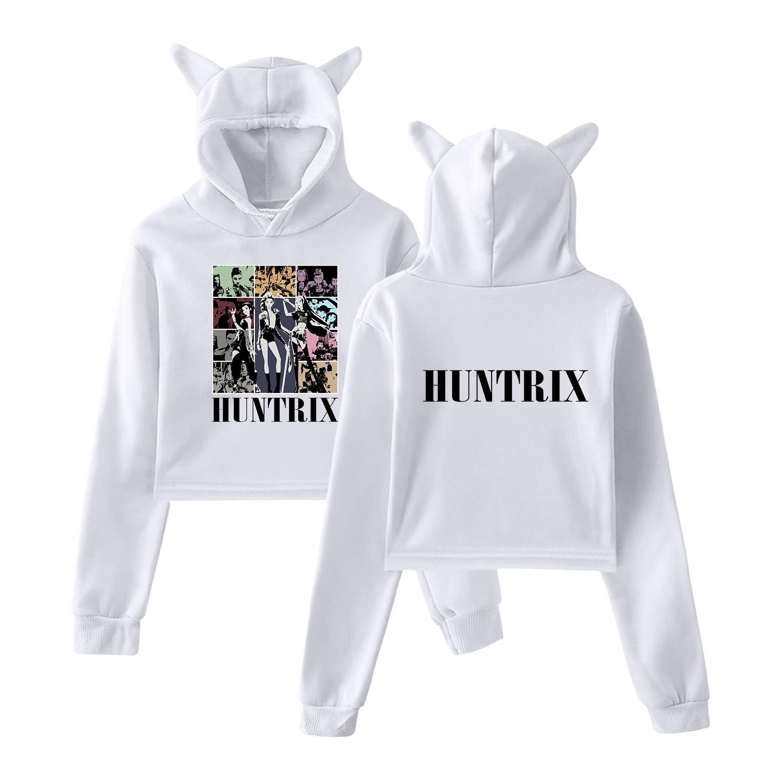 

KPop Demon Hunters 2025 Merch Hoodies Sweatshirt for Girls Cat Ear Crop Pullover Casual Clothes XS білий