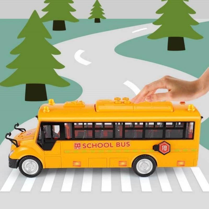 1 Set Bus Car Toy 1:30 Inertia Sliding Campus Bus Car Model Simulation Sound And Light Music Educational Toys Children'S Gift