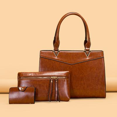 New Fashion Women's Bag Three-piece Set Solid Color Simple Women's Handbag European and American Style Retro Shoulder Bag Women