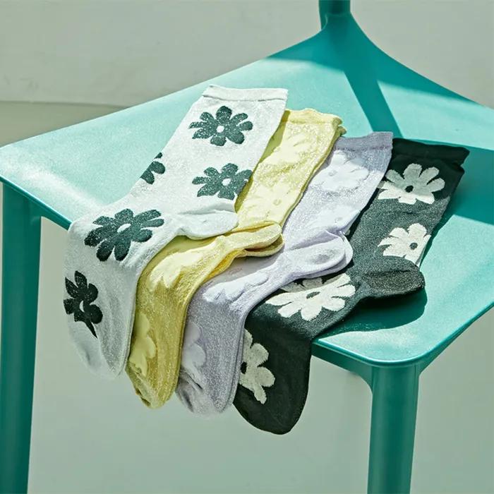 See-through glitter flower fashion socks rssw026