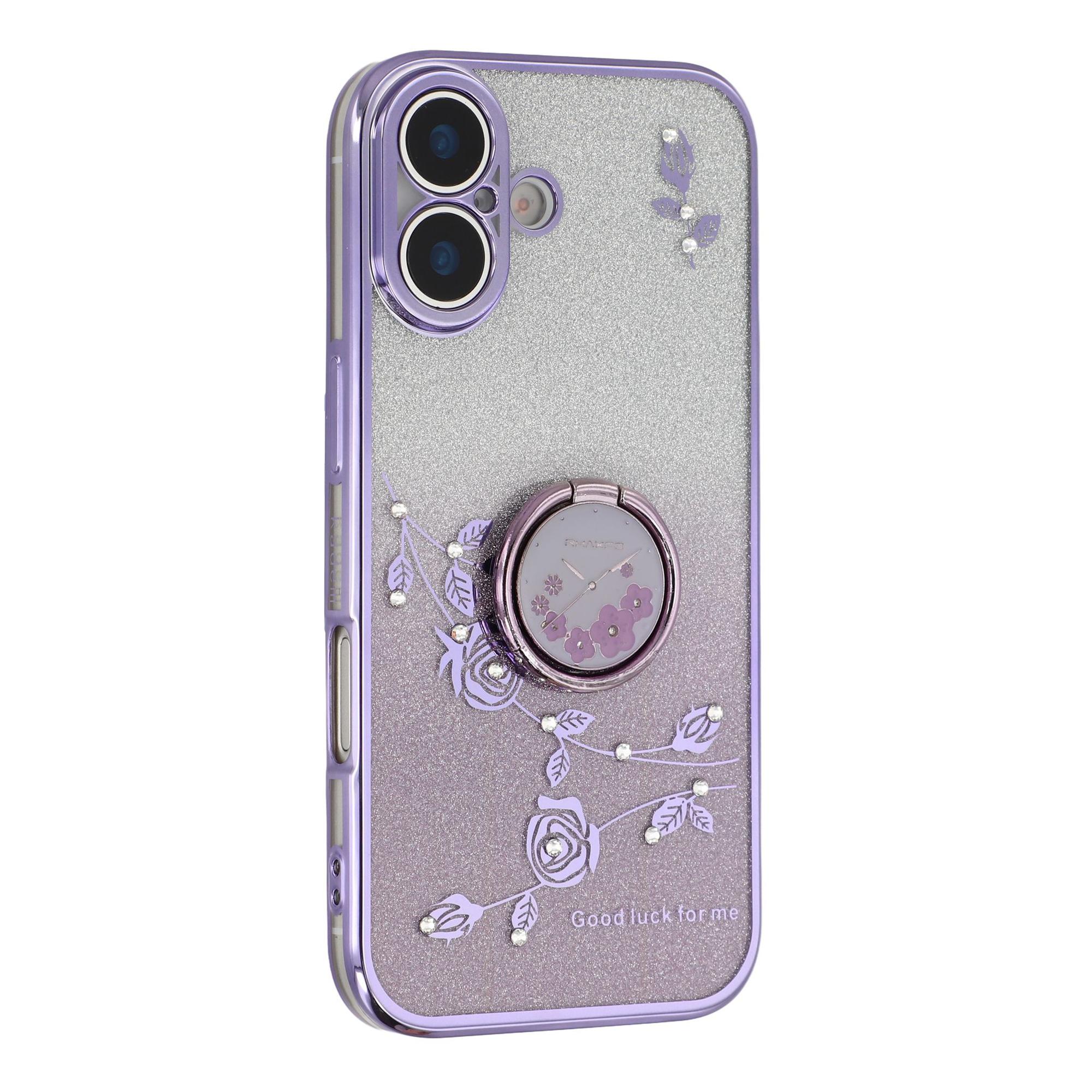 

KADEM For iPhone 17 Case Ring Kickstand TPU Flowers Phone Cover Gradient Glitter B