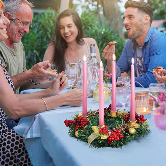 Christmas Wreath 12 Inch Reusable Artificial Pine Needle Wreath with 4 Candle Holders Christmas Wreath with Ribbon Pinecone Berries for Home