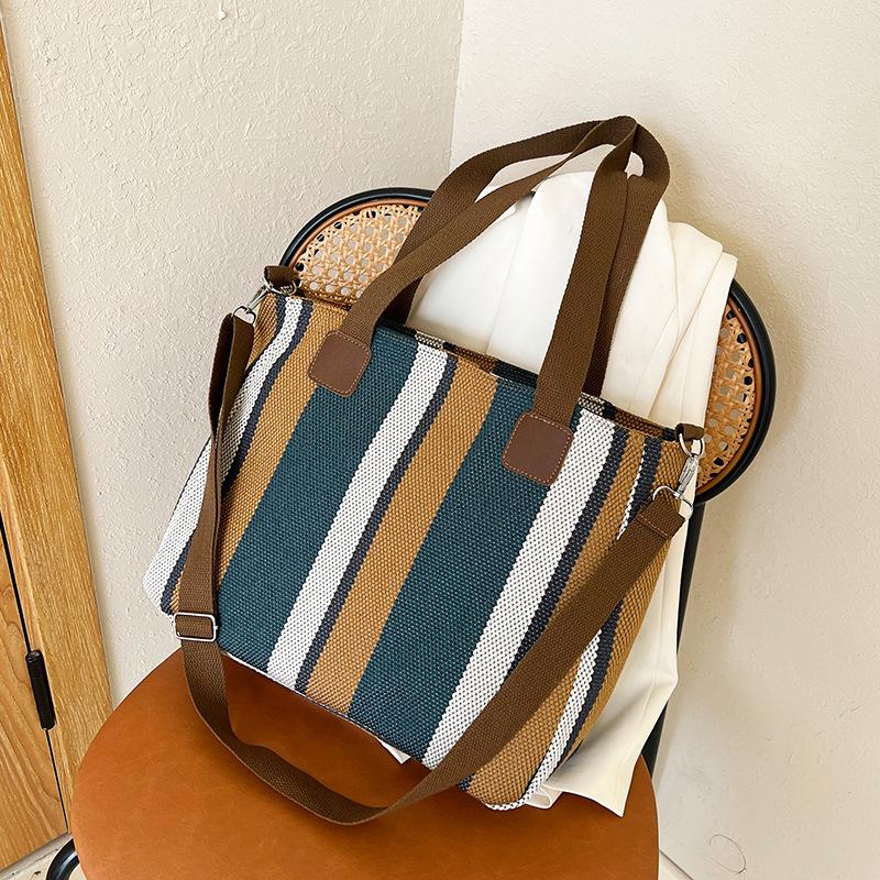 Canvas Large Capacity Portable Tote Bag 2025 New Trendy Plaid Messenger Bag Hand Carry Shoulder Bag Commute