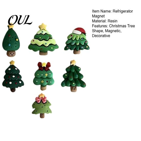 Miniature Christmas Tree Decor 7Pcs/Set Mini Refrigerator Magnet, Xmas Shape Resin Holiday Ornaments Fridge Decorative Magnet for Whiteboard