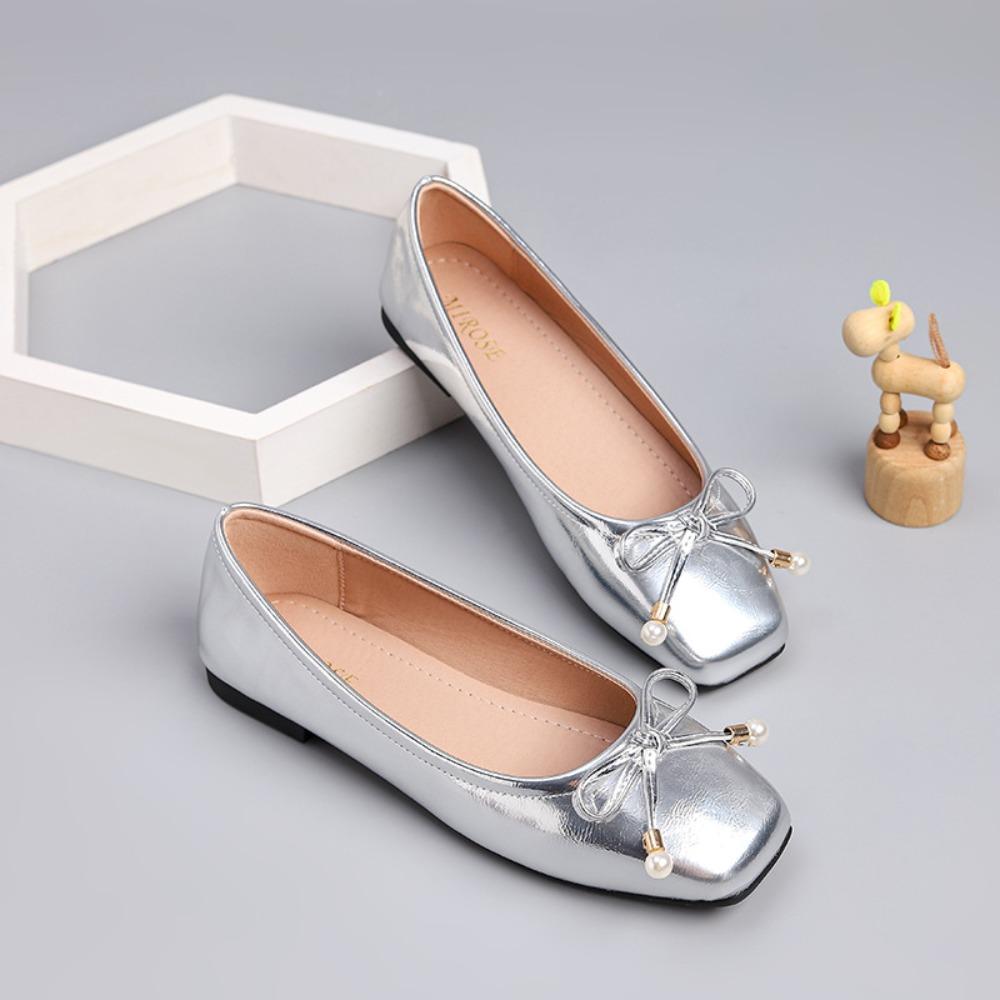 Women's Flat Shoes Shallow Mouth Square Head Single Shoes Women's New Summer Flat Bottomed Soft Leather Large Size Woman Shoes
