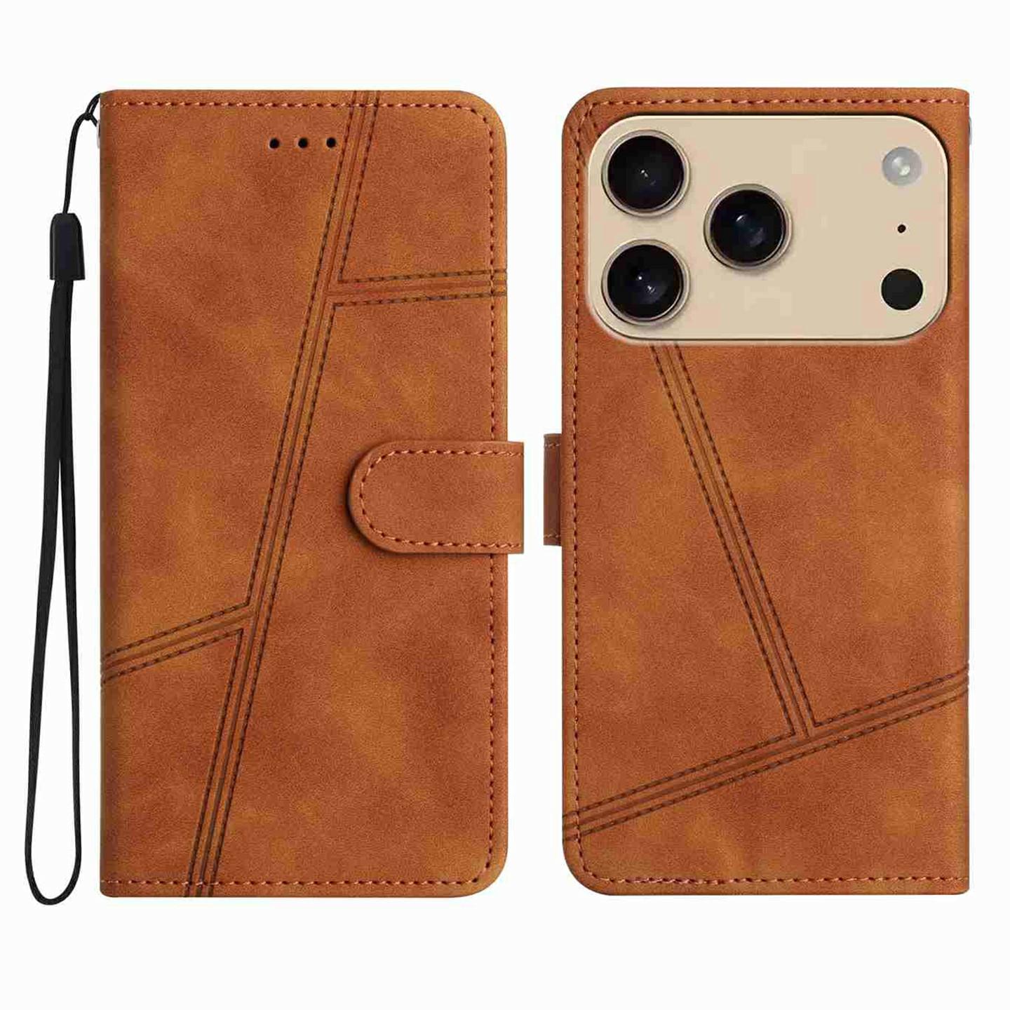 

Чохол-книжка для iPhone 17 Pro Шкіряний Ретро Чохол для телефону З лініями Brown