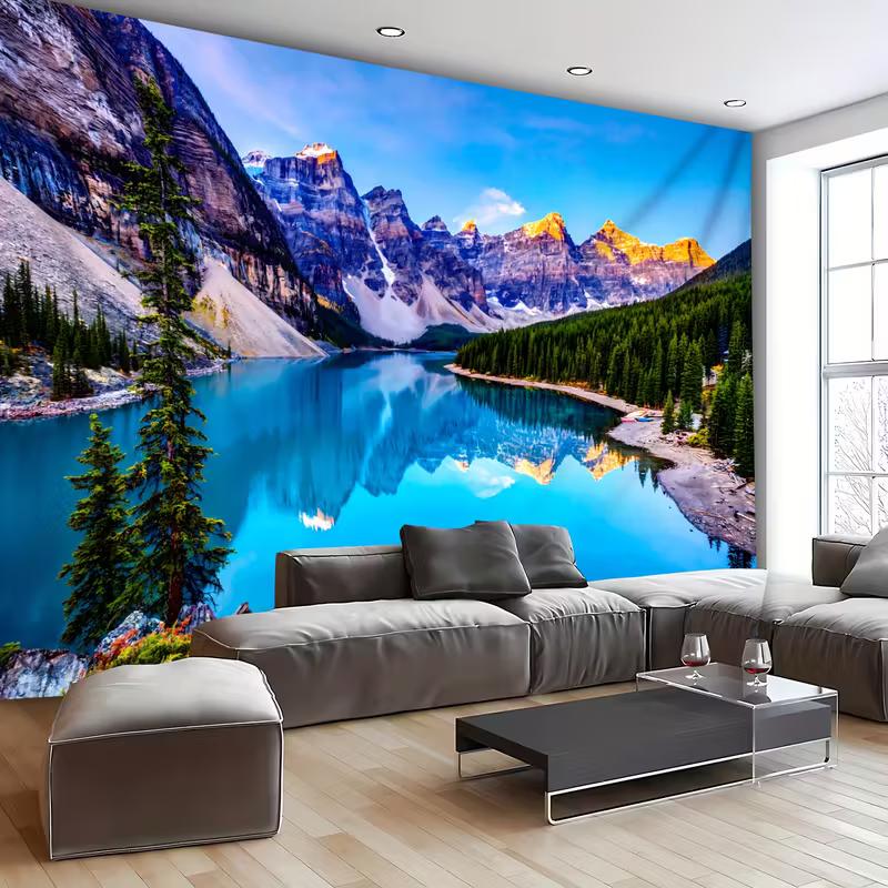 2D Turquoise Lake Mountain Tapestry National Park Nature Wall Hanging