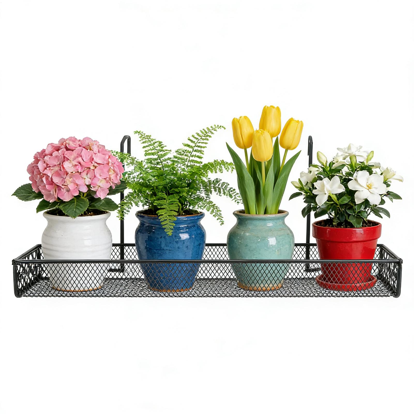 Iron Hanging Railing Planter Shelf Basket With Hooks Railing Planter Holder Balcony Plant Holder For Balcony Patio Porch Fence China Mainland