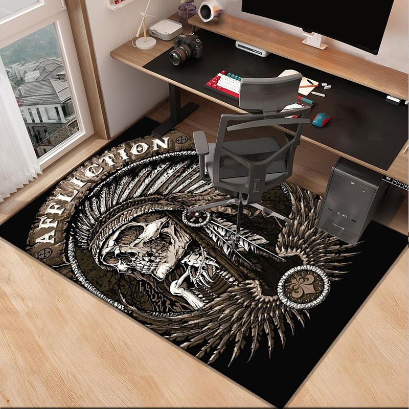 Skulls And Roses Artwork Office Rug Chair Mat, Entryway Carpet, Suitable for Front Door, Bedroom, Living Room, Desk, Holiday Gift