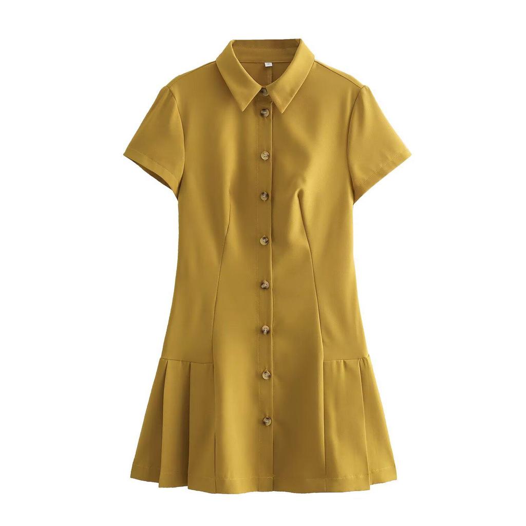 2025 Summer Women's Shirt-Style Commuting Mini Dress - European & American Design, Short-Sleeve.