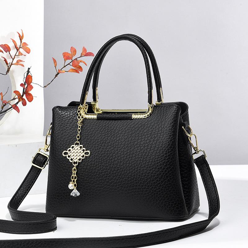 New Lychee Pattern Simple Solid Color Large Capacity Tote High Value Texture Setting Shoulder Large Bag Women's Bag
