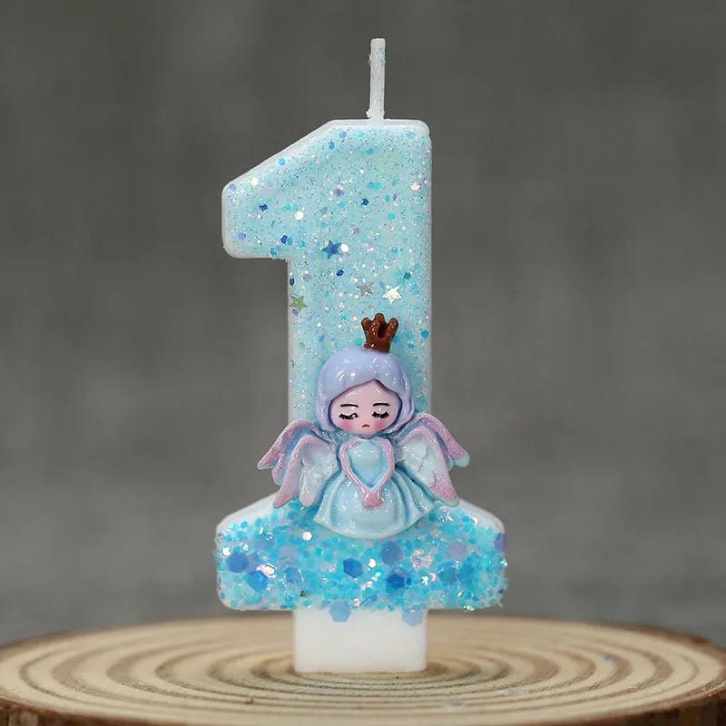 Princess Frozen Birthday Candles 0-9 Number Glitter Cake Candle Kids Girls Birthday Party Cake Topper Decoration Supplies