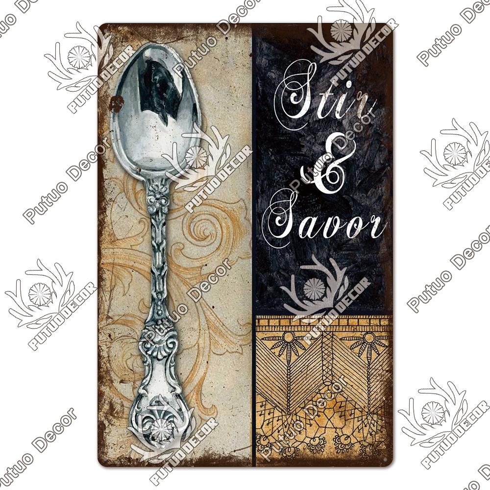 Putuo Decor Kitchen Slogan Vintage Tin Sign Plaque Metal Wall Art Stickers Cafe Kitchen Home Dinner Room Retro Poster Plate