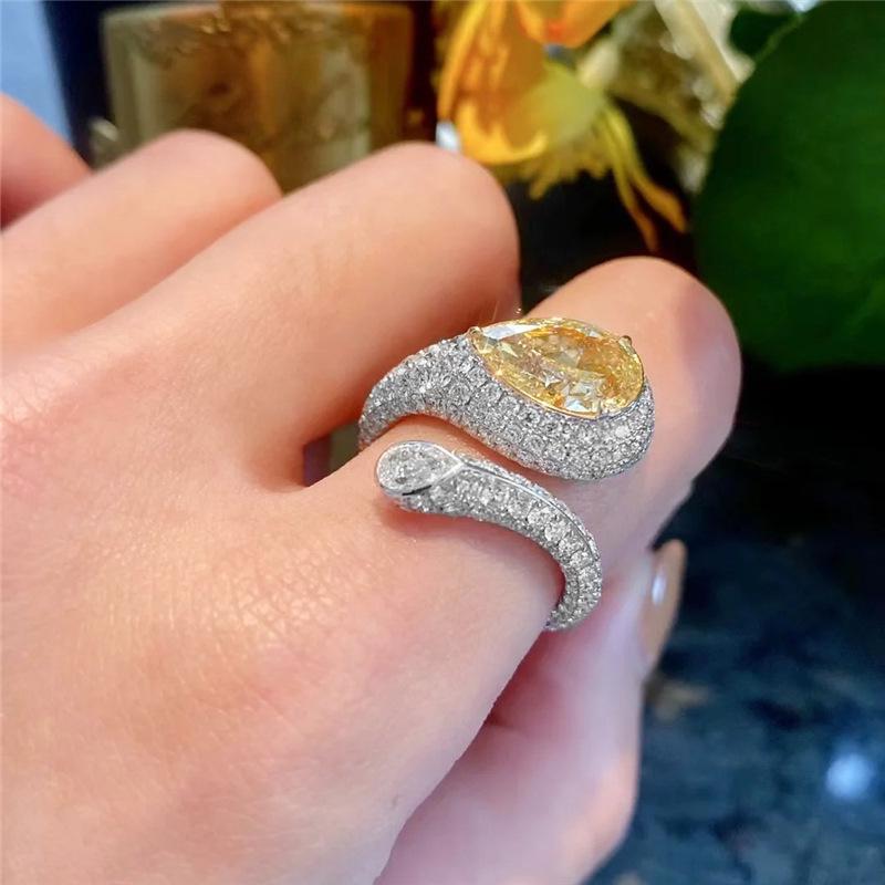 Exquisite Women s Yellow Gemstone Zircon Ring with Diamond Pavé - Versatile Jewelry for a Sophisticated Look