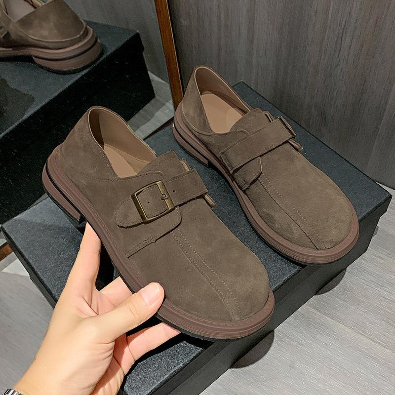 Leather women's spring and autumn new versatile retro one-pedal thick-heeled single shoes trend