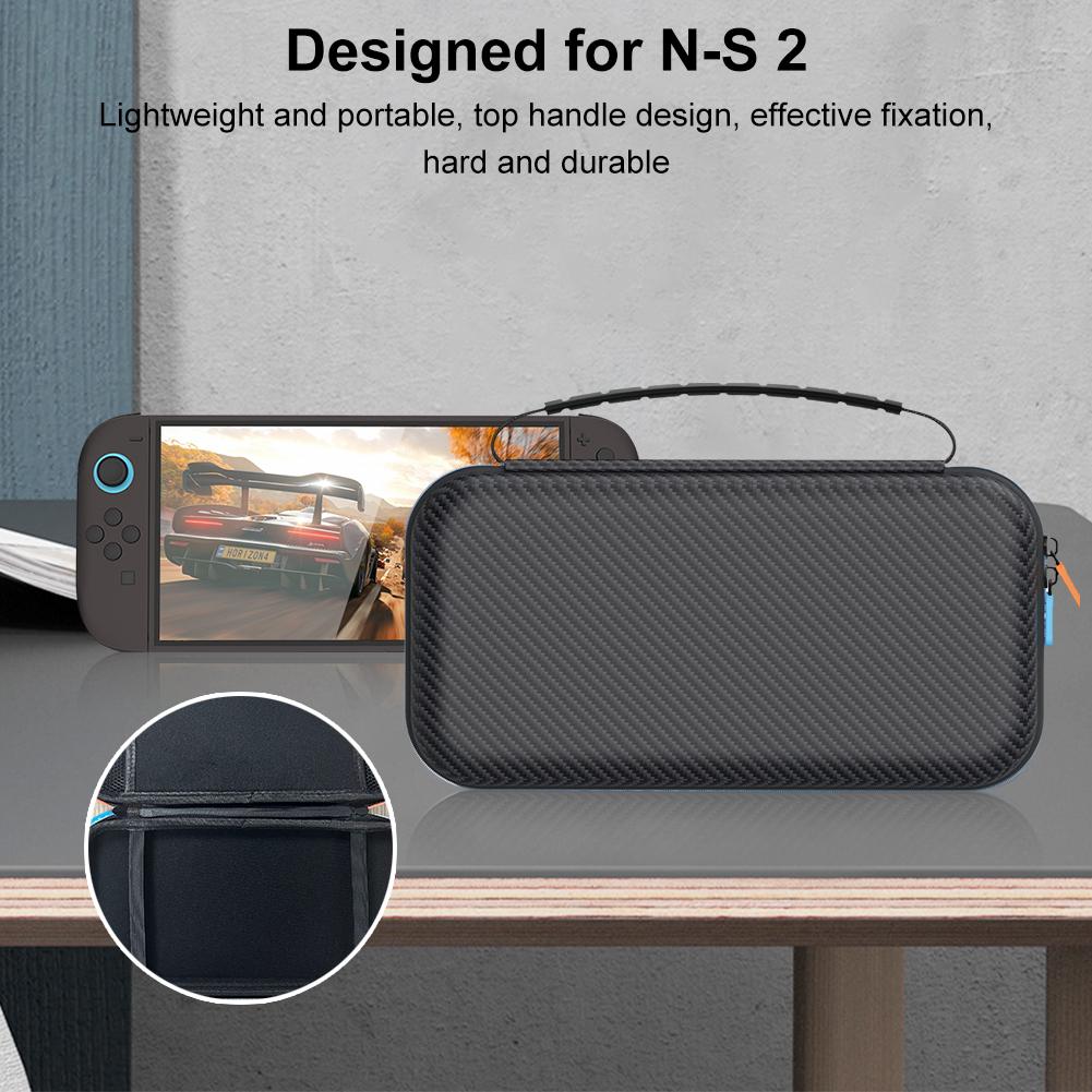 Portable Storage Bag Anti-Scratch Travel Carrying Bag Lightweight Hard Shell Storage Bag Carbon Fiber for Switch 2 Game Console