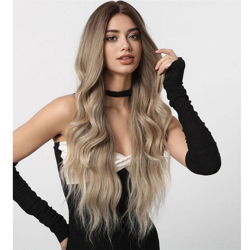 & Fluffy Brown Lazy Hair Natural Medium Gradient Wig Wigs Long Curly Wig Full-Head