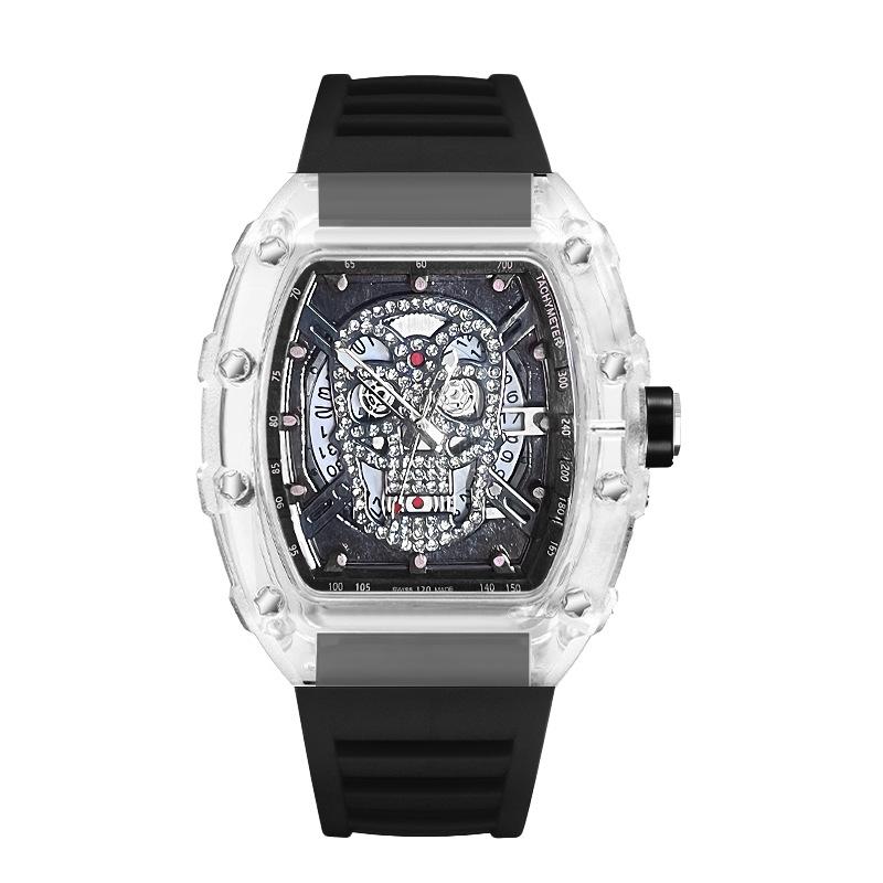 High-Value Fashion Trend Non-Mechanical Transparent Ghost Head Wine Barrel-Shaped Men'S Watch