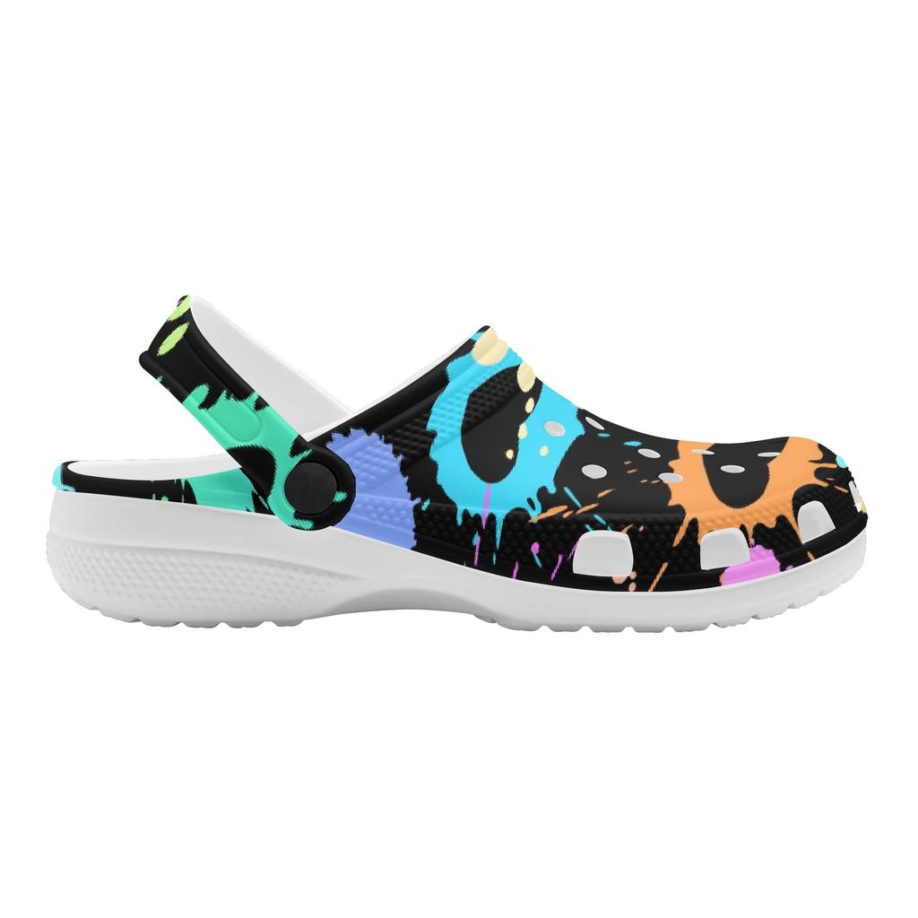 White EVA Clogs with Neon Cross Print, Lightweight Slip On Garden Shoes, Breathable Beach Sandals, Indoor Outdoor Slippers for Men Women
