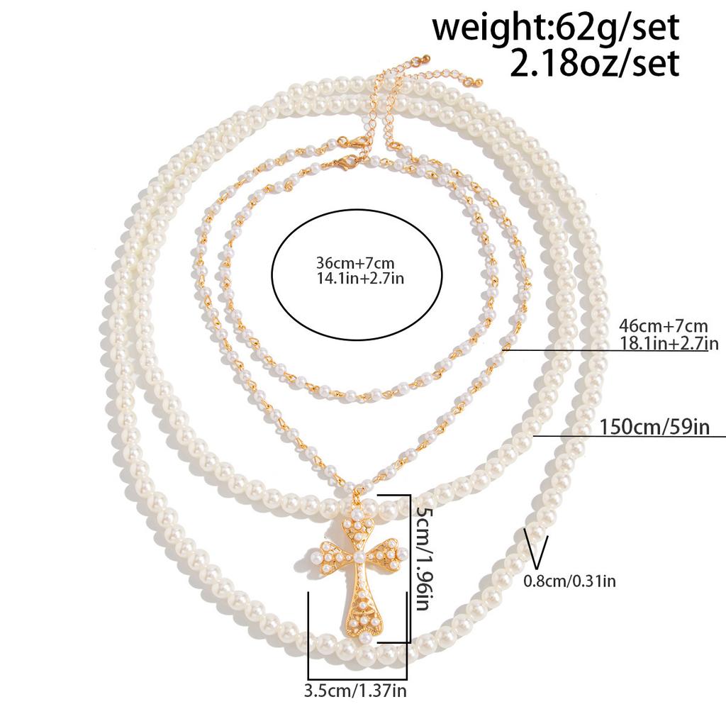 Multilayer Imitation Pearl Choker Necklace for Men Women Goth Jesus Cross Pendant Party Jewelry Accessory