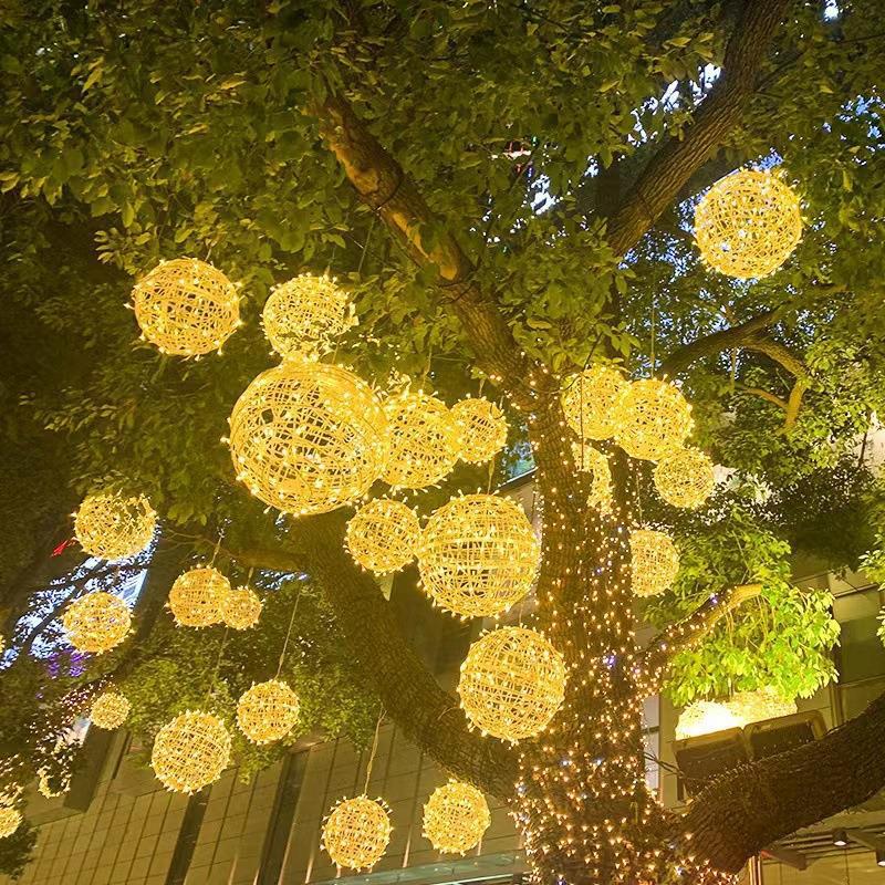 Outdoor Waterproof LED Rattan Ball String Lights for Tree Decoration and Festival Ambiance