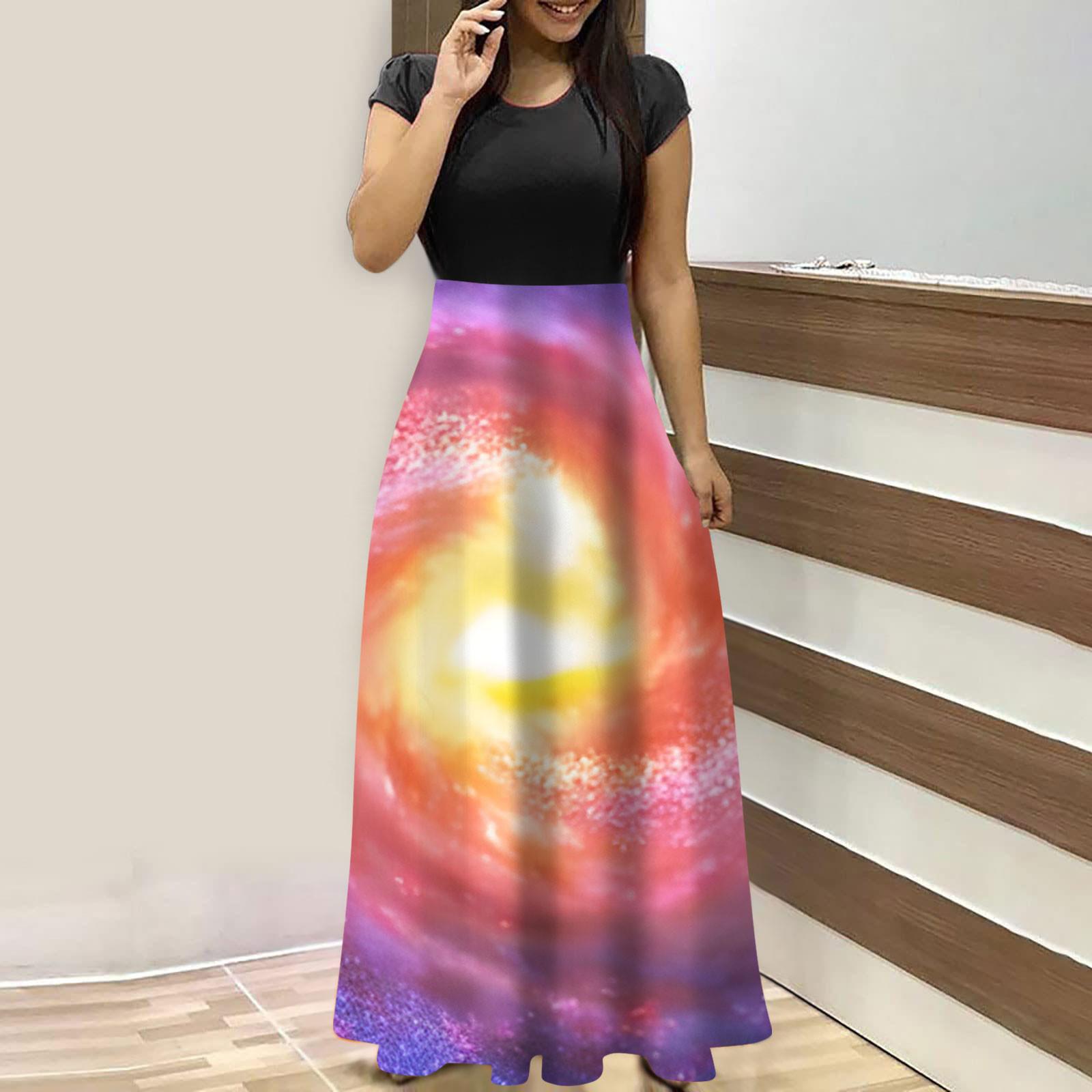 

Женские модные повседневные свободные платья с круглым вырезом и коротким рукавом L жёлтый