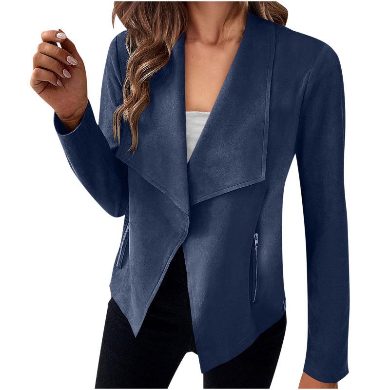 Women S Solid Suede Blazer Coat Long Sleeve Casual Style