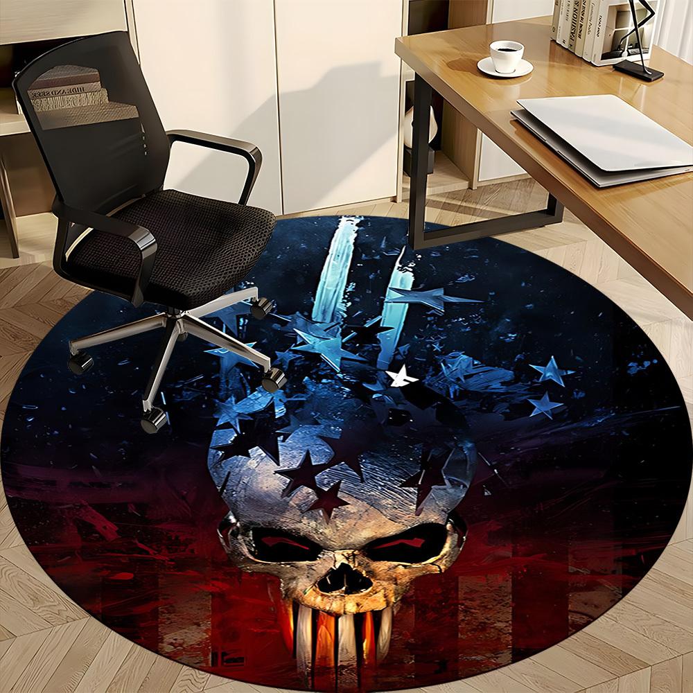 1 Stück Punisher Schädel Büro Runder Teppich, Matte Geeignet für Büro, Unter Bürostühlen Schlafzimmer Wohnzimmer Heimdekoration, Raum Deko