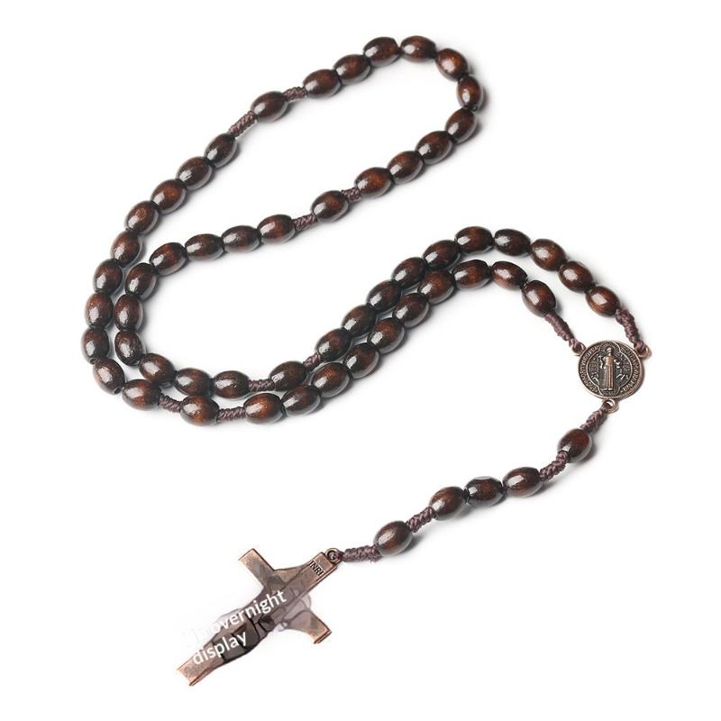 Auto-Hängeornament Handgefertigte Rosenkranz-Halskette Holz Religiöse Holzperlen-Halskette Sanfter Kruzifix-Anhänger Kette