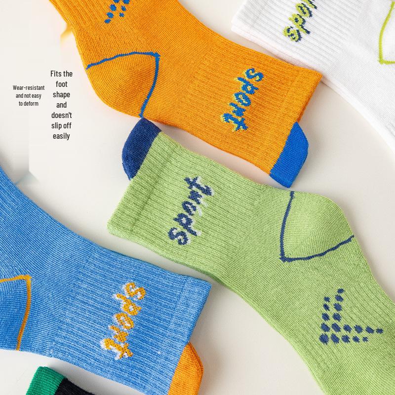 Șosete din Bumbac Până la Mijlocul Gambei pentru Băieți pentru Primăvară & Toamnă – Design cu Litere și Numere pentru Copii