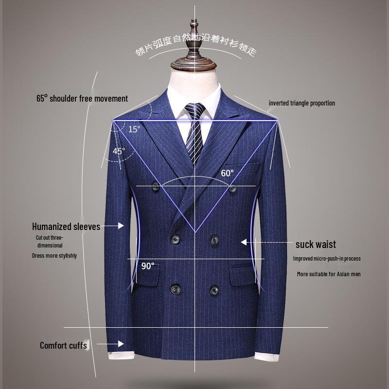 Korean Style Slim Fit Striped Men's Suit Set - Casual Blazer Jacket for Weddings and Professional Wear