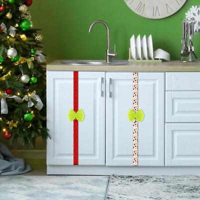 Yousheng Green Christmas Cabinet Door Bows with Bell Plush Faux Fur Furry Bows with Dot/Striped Ribbon for Xmas Wreath Door Window Fireplace Staircase