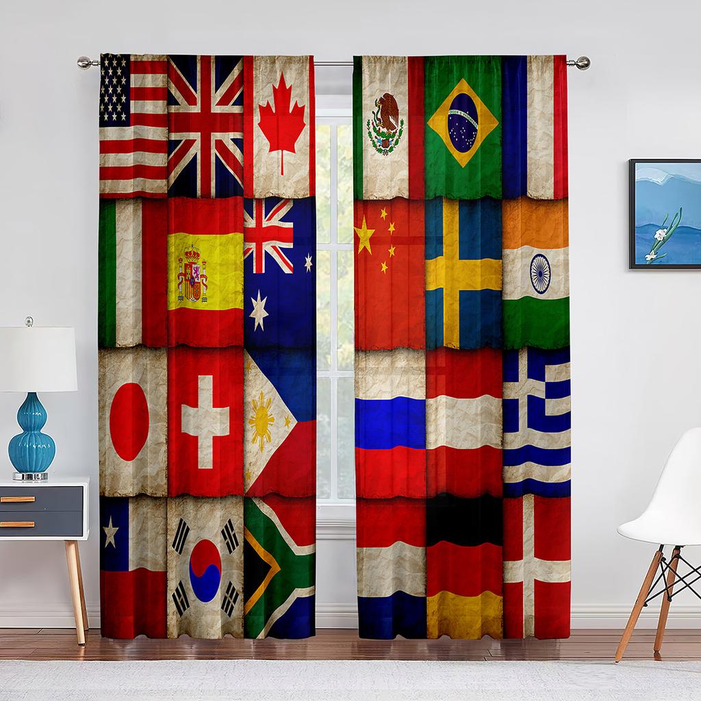 Tüllvorhang mit amerikanischer Flagge zum Unabhängigkeitstag für Schlafzimmer, Fensterdekoration, Wohnzimmer, USA-Streifen, Chiffon, transparente Vorhänge
