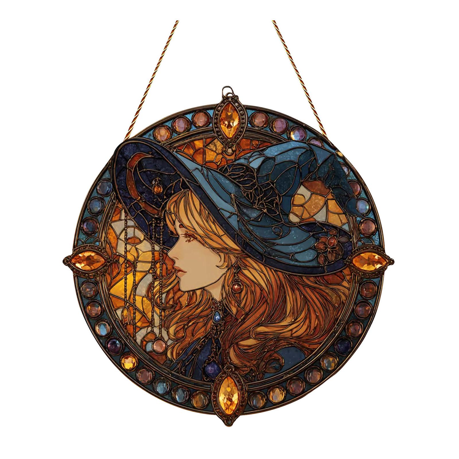 

Хэллоуин 2D акриловая шляпа ведьмы, подвесное украшение с подвесками в виде луны и звезды, оконное украшение One Size