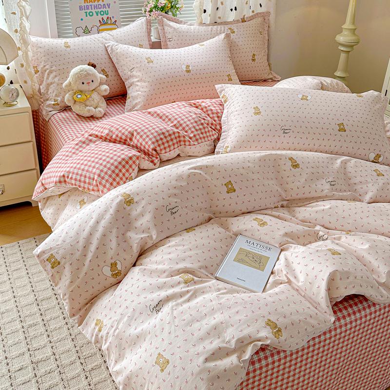 100 pure cotton four-piece set, new cotton quilt cover, bed sheet, bed hat, student dormitory single bed three-piece set 1