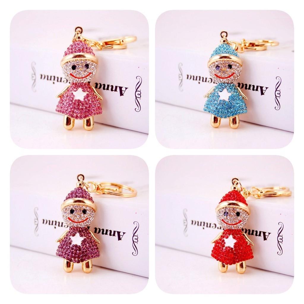 Cute Snowman Keychain For Women Sparkling Rhinestone Zinc Alloy Christmas Gift