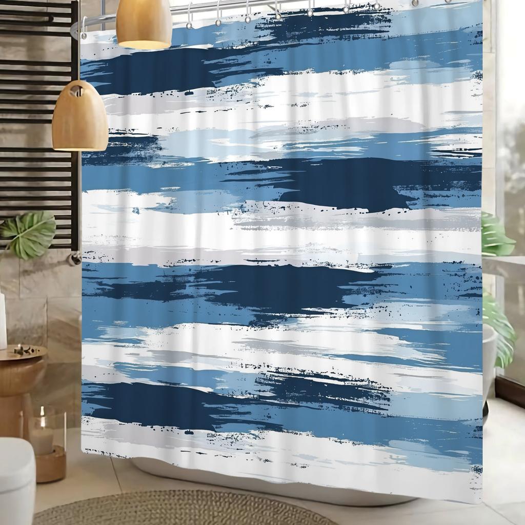 Blue Grey Gradient Texture Shower Curtain Waterproof Bath Curtain Bathroom Decor Nautical Inspired Polyester Fabric With Hooks
