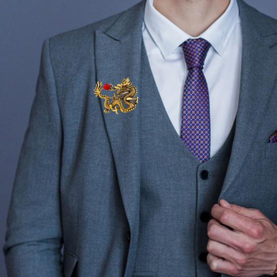 Chinese Style Zodiac Dragon Brooch Faux Pearl Decor Spring Festival Pin Cartoon Animal Shape Suit Lapel Hat Bag Badge