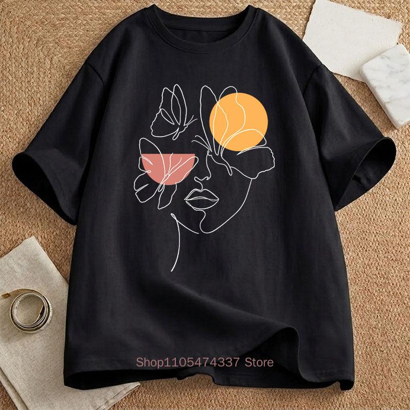 Line Face Graphic Print Tshirts For Unisex Summer Casual Fashou Harajuku Loose Streetwear Tops Crew Neck Short Sleeve Tshirts