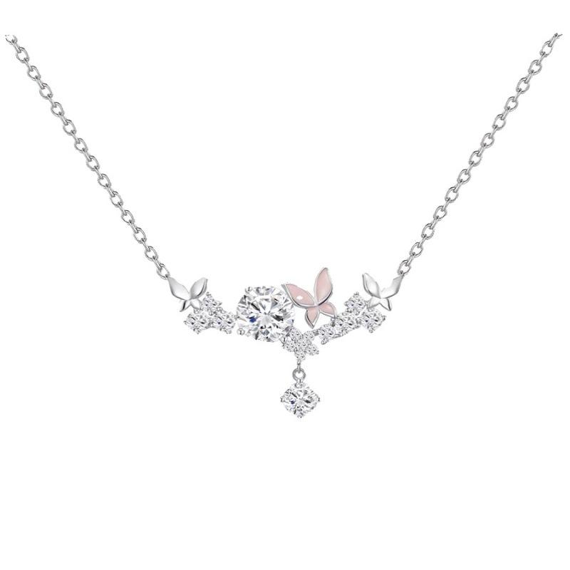 925 Sterling Silver Butterfly Tassel Necklace , Sweet Girl Style Delicate Choker for Women 925 silver белый