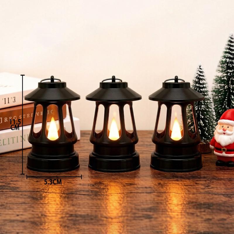Christmas LED retro pony lantern simulated fire light hollow portable hanging atmosphere light desktop ornament Christmas decoration